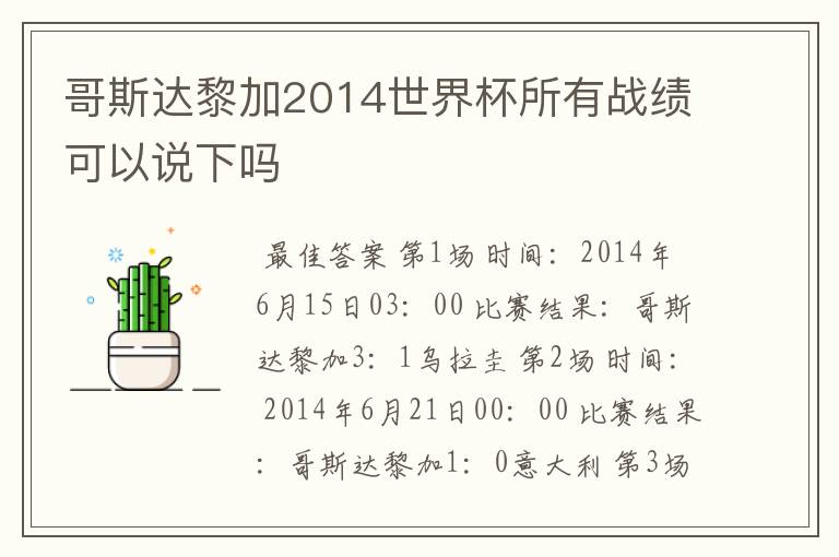 哥斯达黎加2014世界杯所有战绩可以说下吗