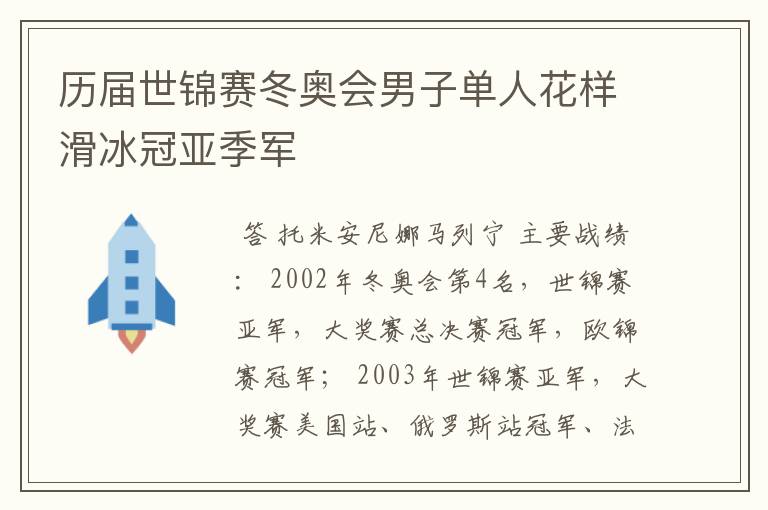 历届世锦赛冬奥会男子单人花样滑冰冠亚季军