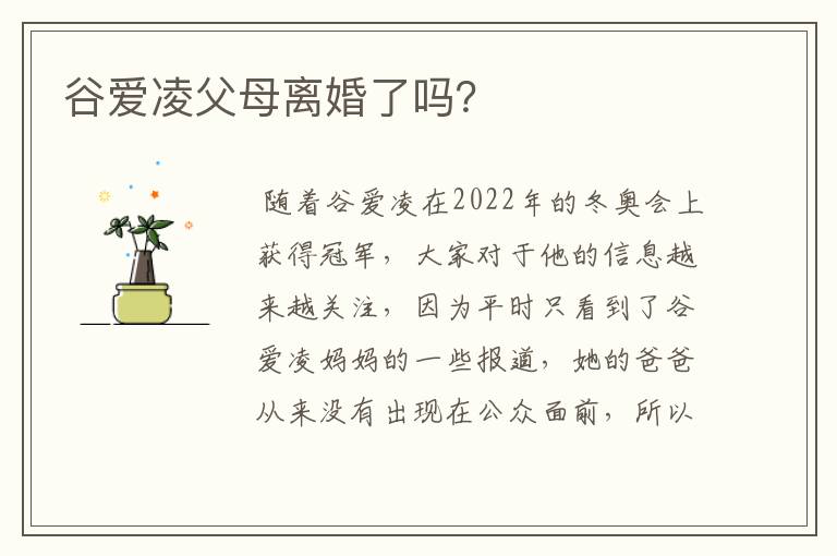 谷爱凌父母离婚了吗？