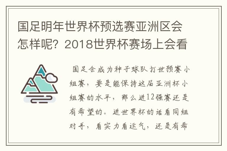 国足明年世界杯预选赛亚洲区会怎样呢？2018世界杯赛场上会看到中国队的身影吗？夺冠可能性大吗？