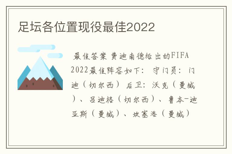 足坛各位置现役最佳2022