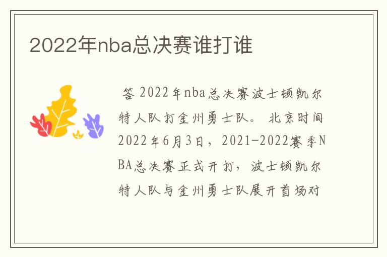 2022年nba总决赛谁打谁