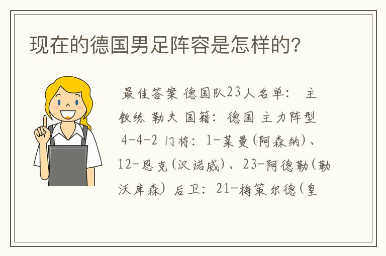 现在的德国男足阵容是怎样的?