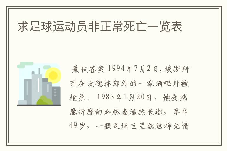 求足球运动员非正常死亡一览表