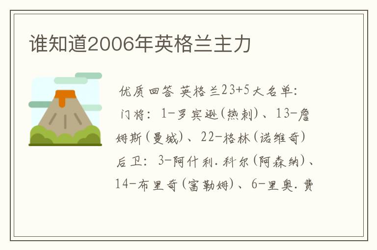 谁知道2006年英格兰主力