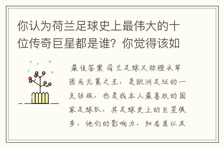 你认为荷兰足球史上最伟大的十位传奇巨星都是谁？你觉得该如何排序？