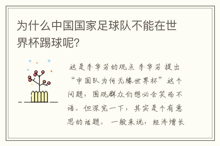 为什么中国国家足球队不能在世界杯踢球呢？