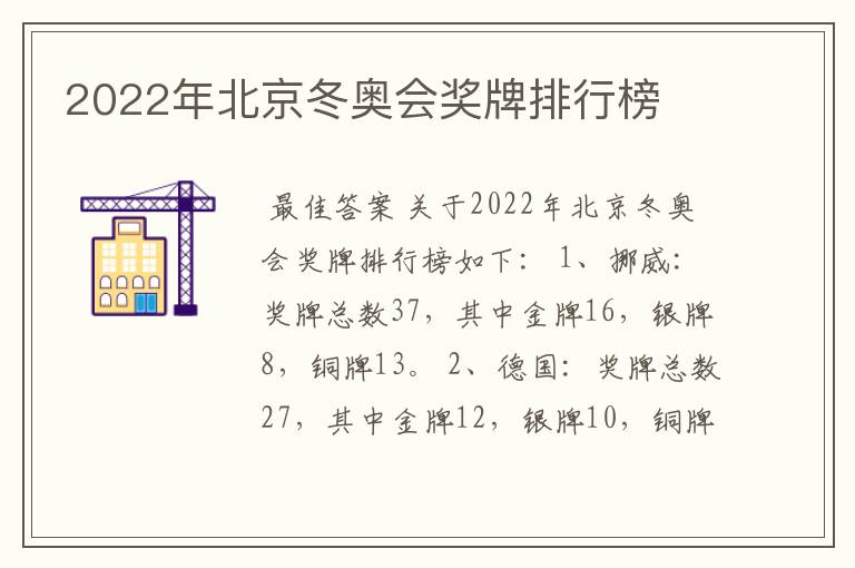 2022年北京冬奥会奖牌排行榜