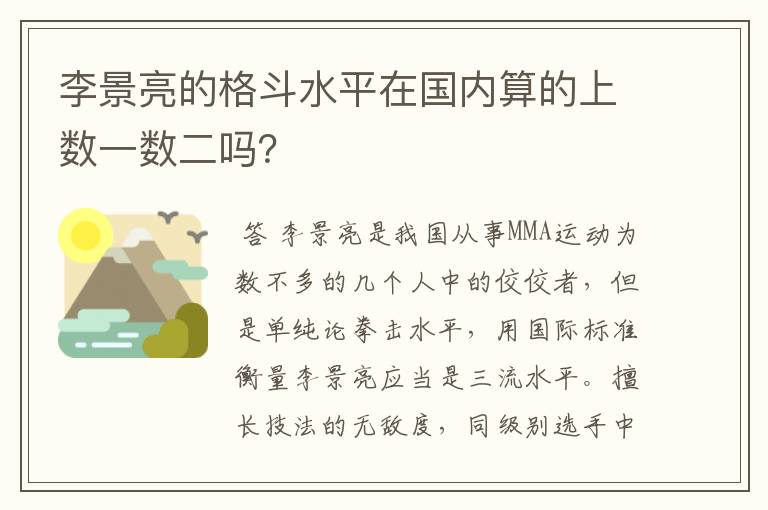 李景亮的格斗水平在国内算的上数一数二吗？