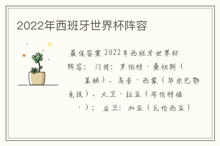 2022年西班牙世界杯阵容