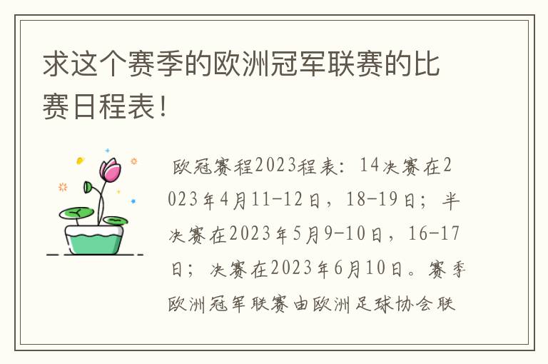 求这个赛季的欧洲冠军联赛的比赛日程表！