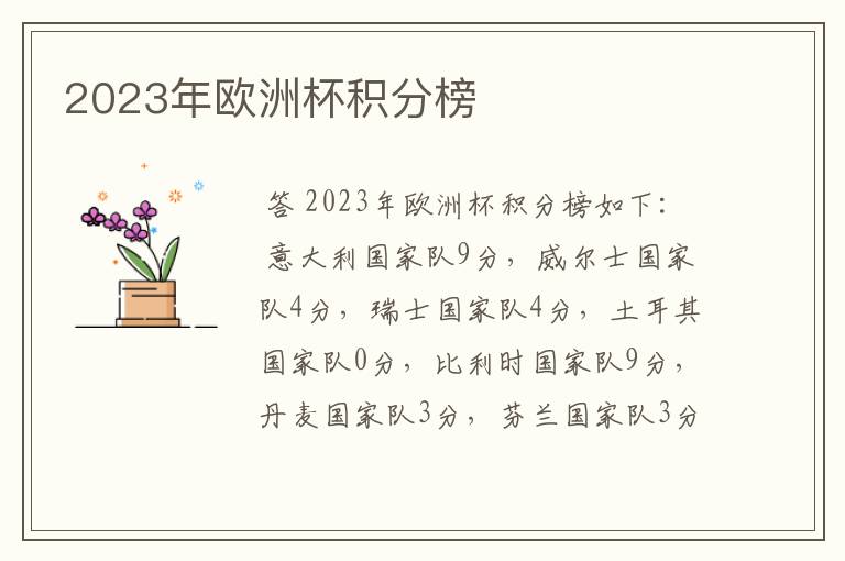 2023年欧洲杯积分榜