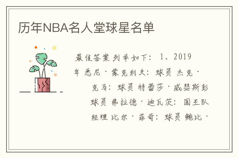 历年NBA名人堂球星名单