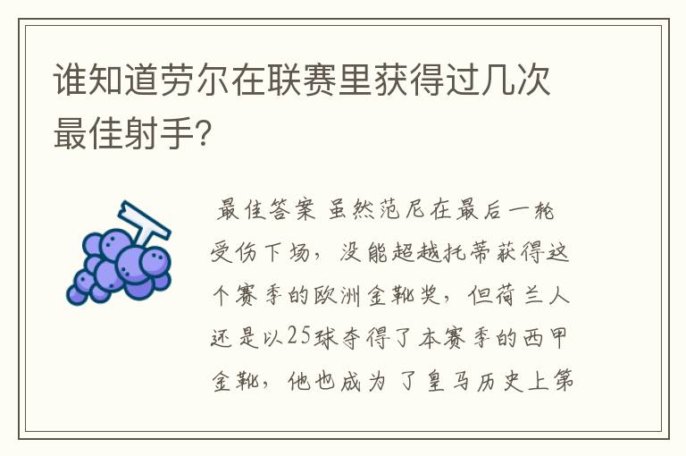 谁知道劳尔在联赛里获得过几次最佳射手？