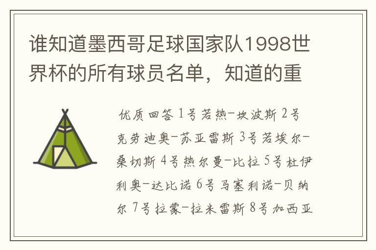 谁知道墨西哥足球国家队1998世界杯的所有球员名单，知道的重赏