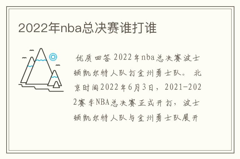 2022年nba总决赛谁打谁