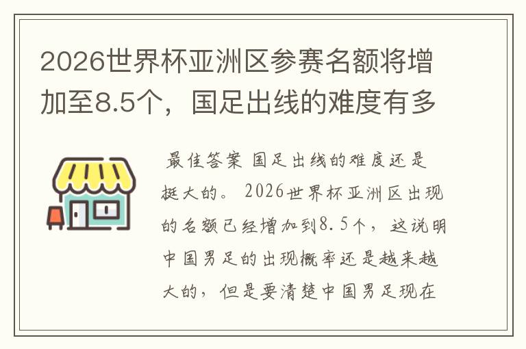 2026世界杯亚洲区参赛名额将增加至8.5个，国足出线的难度有多大？