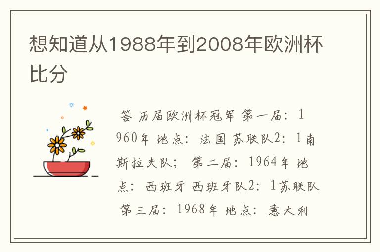 想知道从1988年到2008年欧洲杯比分