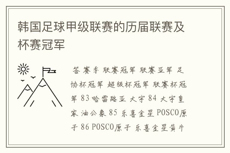 韩国足球甲级联赛的历届联赛及杯赛冠军