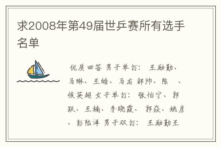 求2008年第49届世乒赛所有选手名单