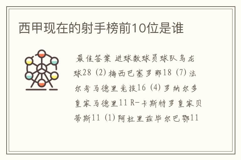 西甲现在的射手榜前10位是谁