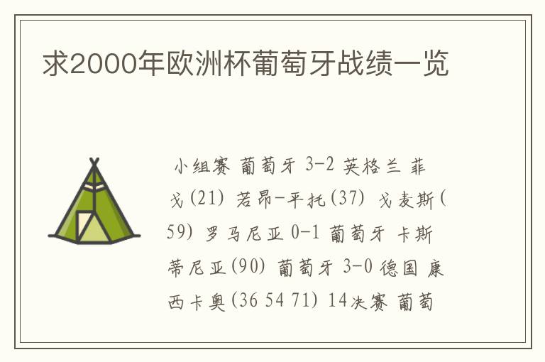 求2000年欧洲杯葡萄牙战绩一览