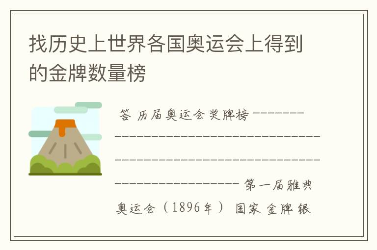 找历史上世界各国奥运会上得到的金牌数量榜