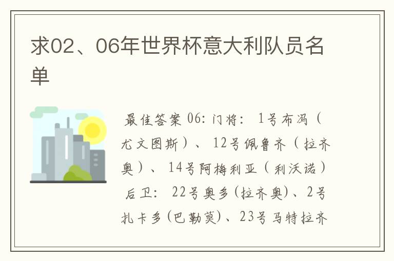 求02、06年世界杯意大利队员名单