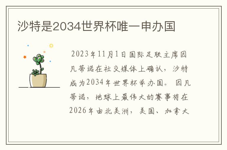 沙特是2034世界杯唯一申办国