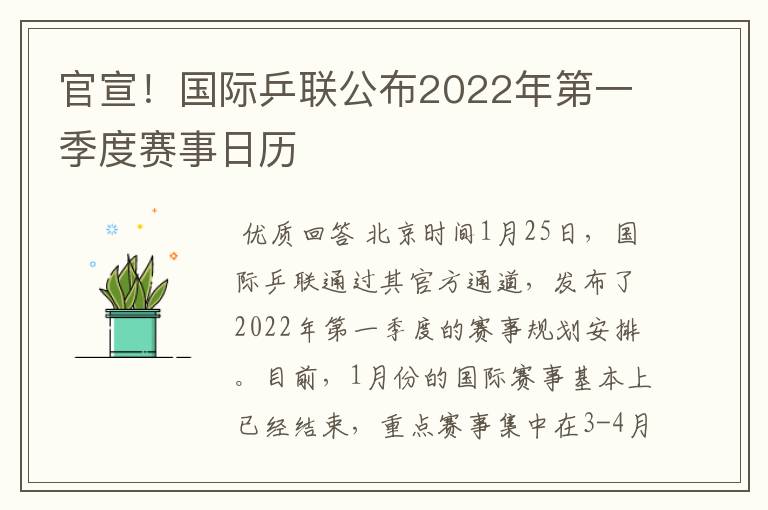 官宣！国际乒联公布2022年第一季度赛事日历