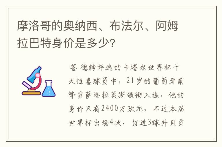 摩洛哥的奥纳西、布法尔、阿姆拉巴特身价是多少?