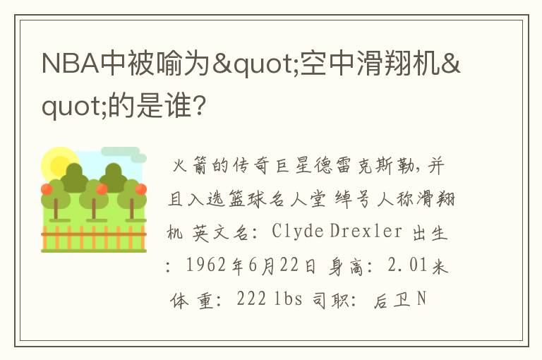 NBA中被喻为"空中滑翔机"的是谁?