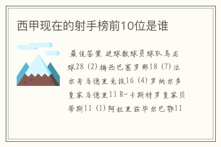 西甲现在的射手榜前10位是谁