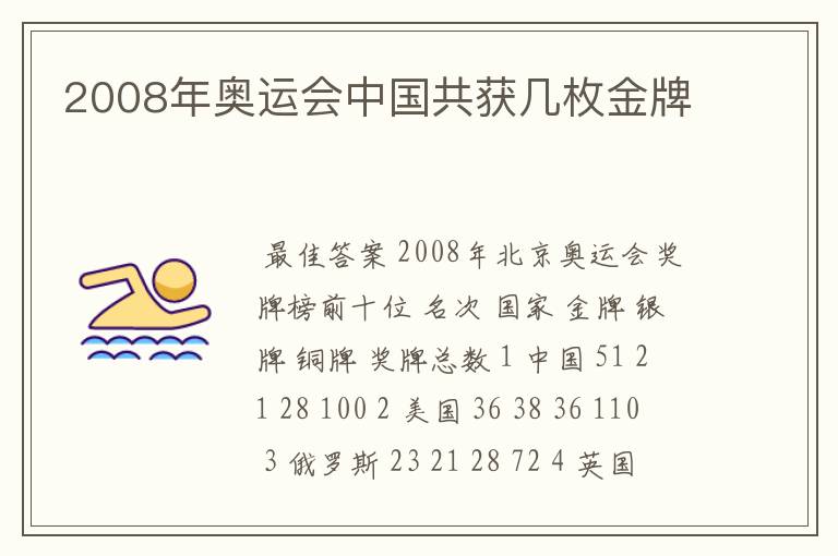 2008年奥运会中国共获几枚金牌