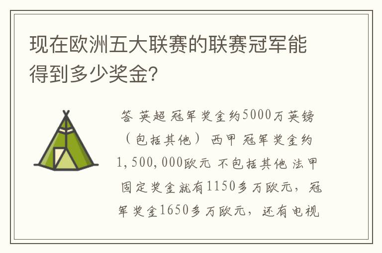 现在欧洲五大联赛的联赛冠军能得到多少奖金？