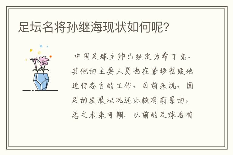 足坛名将孙继海现状如何呢？