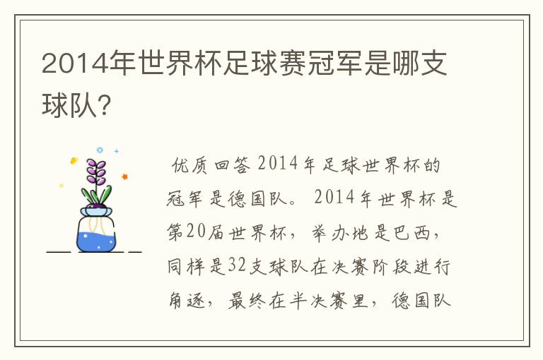 2014年世界杯足球赛冠军是哪支球队？