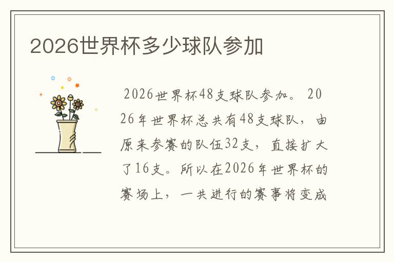 2026世界杯多少球队参加