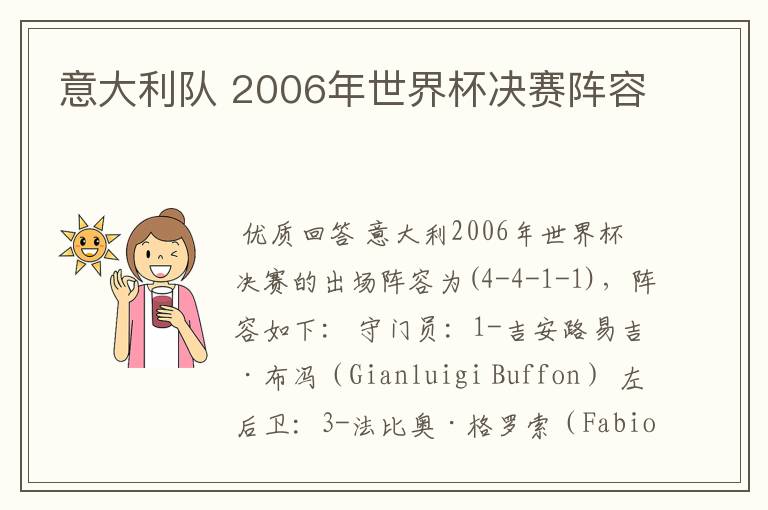 意大利队 2006年世界杯决赛阵容