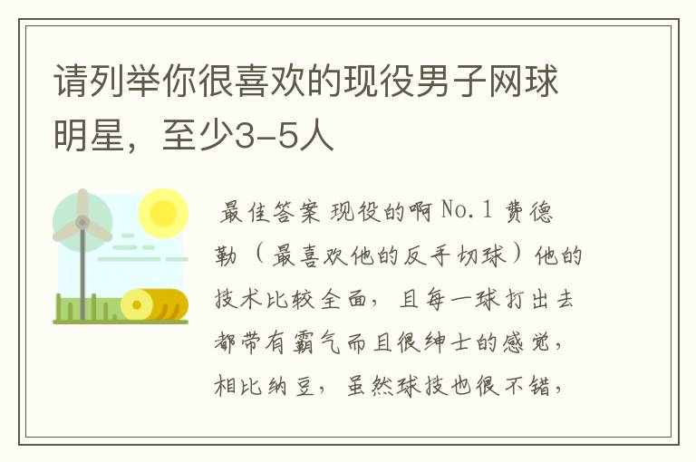 请列举你很喜欢的现役男子网球明星，至少3-5人