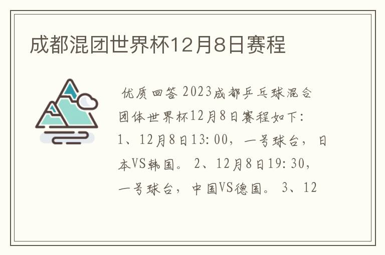 成都混团世界杯12月8日赛程