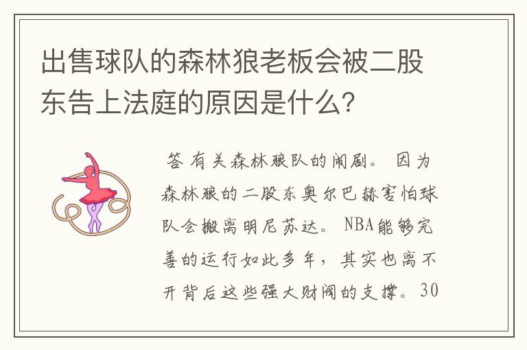 出售球队的森林狼老板会被二股东告上法庭的原因是什么？