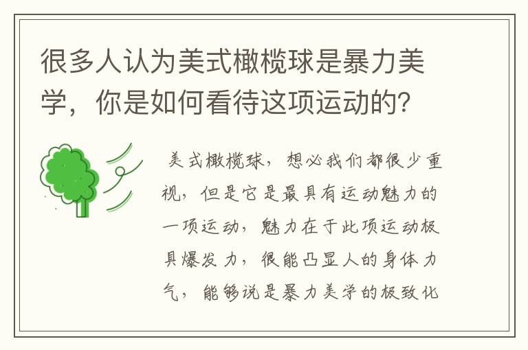 很多人认为美式橄榄球是暴力美学，你是如何看待这项运动的？