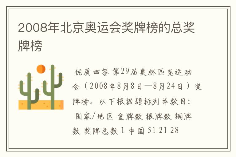 2008年北京奥运会奖牌榜的总奖牌榜