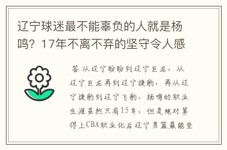 辽宁球迷最不能辜负的人就是杨鸣？17年不离不弃的坚守令人感动