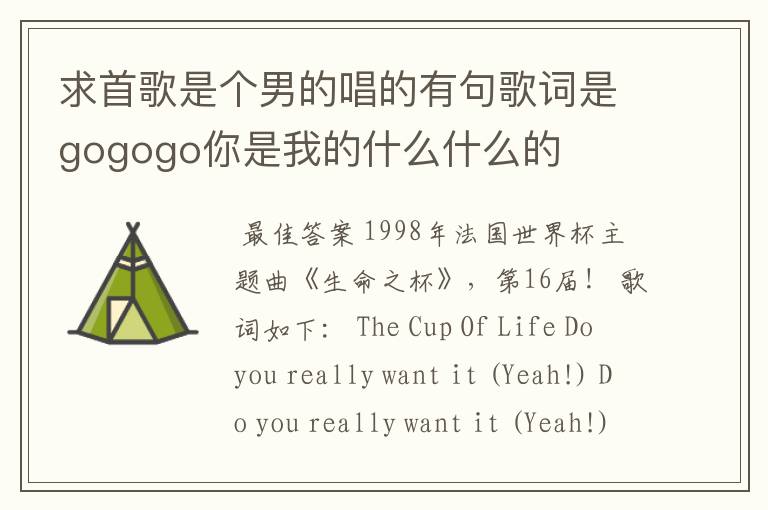 求首歌是个男的唱的有句歌词是gogogo你是我的什么什么的