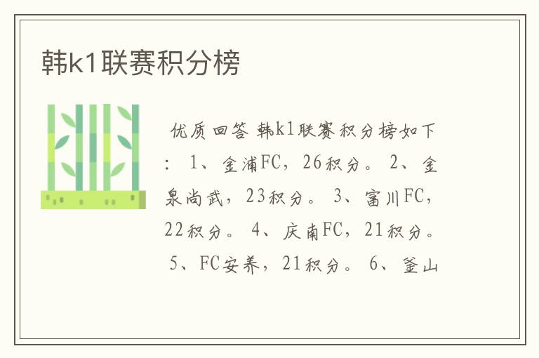 韩k1联赛积分榜