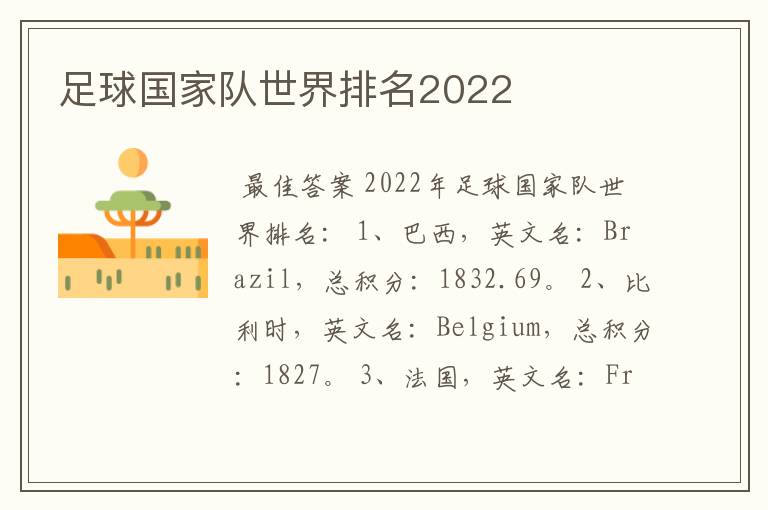 足球国家队世界排名2022