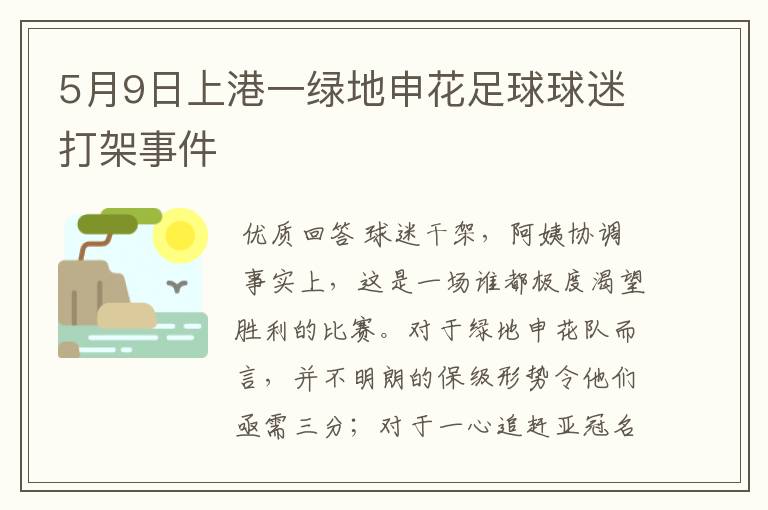 5月9日上港一绿地申花足球球迷打架事件