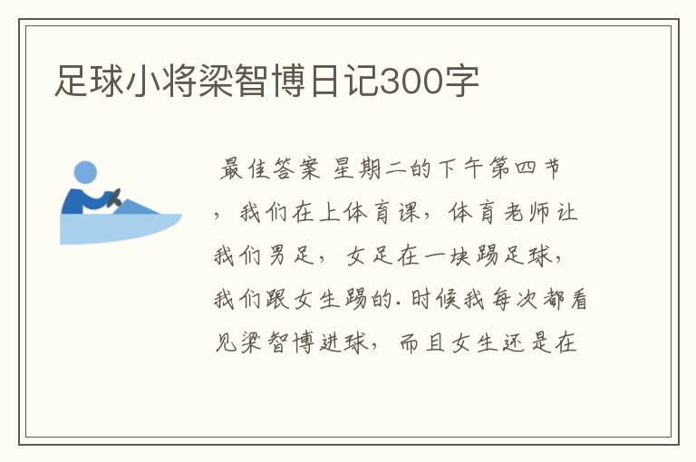 足球小将梁智博日记300字